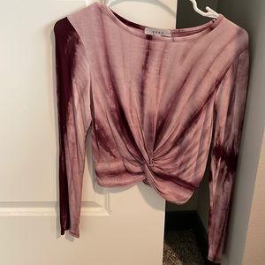 Tie dye patterned long sleeve tie front crop
